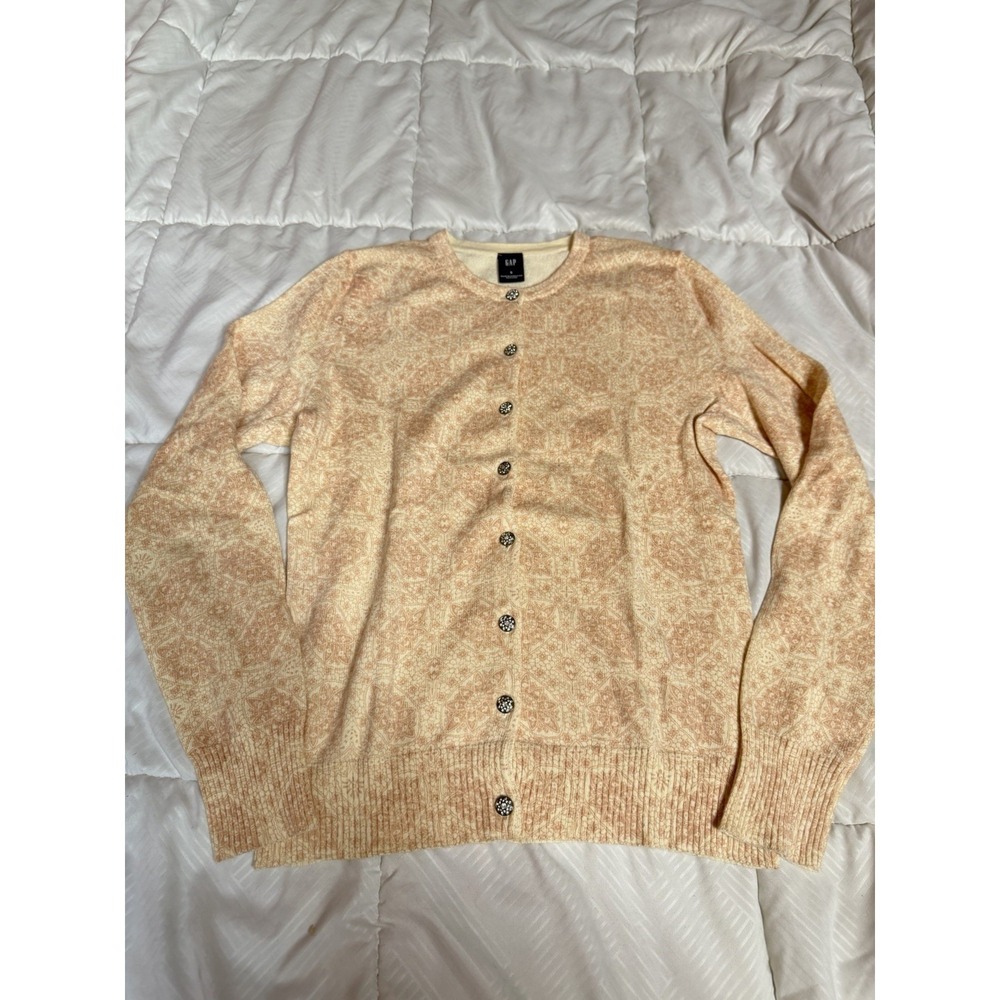VINTAGE Gap Wool Angora Cardigan Sweater Women S Cream‎ Rhinestone A1-0031